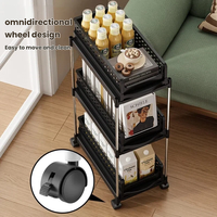 Étagère de rangement épaissie et compacte, coulissante, multi-niveaux, pliable, pour espaces étroits sous l'évier de cuisine, avec roulettes