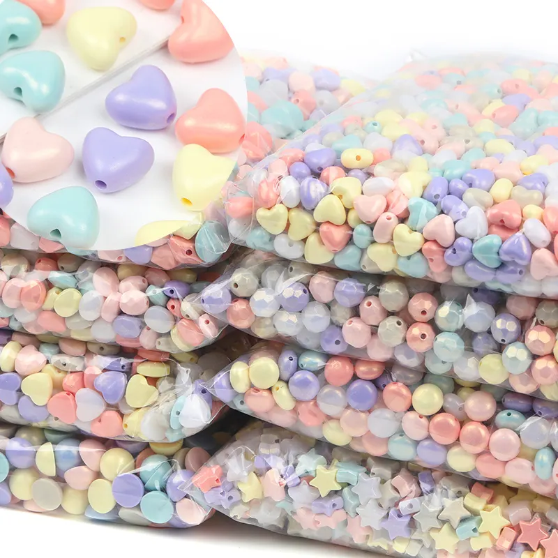 Yiwu Accessoires Bulk Verpakking Macarons Abs Plastic Kraal Acryl Ster En Liefde Vormige Kralen Voor Diy Sieraden Maken