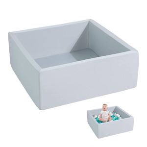 Parc de jeu intérieur carré pour bébés, en mousse à mémoire de forme souple, avec fosse à balles et 100 balles lavables, idéal pour centres commerciaux et écoles - Product Image 1
