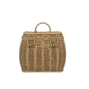 Panier de rangement de bureau intérieur en faux rotin sur mesure, tressé densément avec poignée, couvercle et boucle en corne, pour cuisine et salle de bain - Product Image 3
