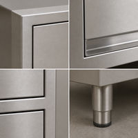 Armoire de cuisine autoportante en acier inoxydable 201/304 à trois niveaux avec portes relevables, capacité de charge de 500 kg/m pour la restauration commerciale