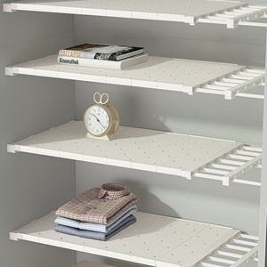 Estante de barra de tensión ajustable para armario divisor de almacenamiento extensible fuerte sin taladro para cocina baño hecho de plástico - Product Image 1