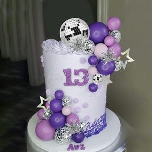 <strong>Purple</strong> Disco Birthday Ball Set <strong>Cake</strong> and Palm Leaf Decoration with Easter <strong>Butterflies</strong> for Christmas Occasions - Product Image 1