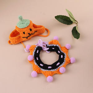 قبعة شتوية فاخرة بياقة مريلة حيوانات أليفة قبعة منسوجة يدويًا من الصوف والبوليستر نقش حيوانات مضحكة للقطط والكلاب لعيد الهالويون والكريسماس - Product Image 4