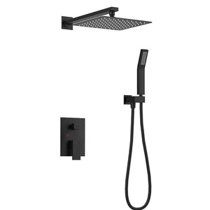 Système de <span class=keywords><strong>douche</strong></span> contemporain <span class=keywords><strong>en</strong></span> laiton noir mat avec douchette carrée à effet pluie et commande à levier avec bouton inverseur - Product Image 6