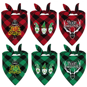 Christmas Pet Bandanas Plaid Pattern Single Layer Dog Cat Neck <b>Scarf</b> Festival Winter Accessory - Product Image 1