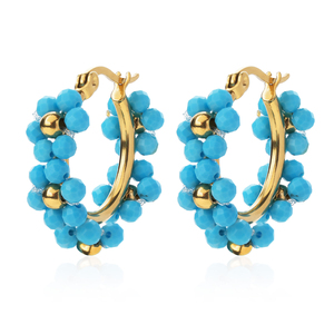 Pendientes de aro chapados en oro con cuentas de turquesa, estilo bohemio, joyería de uso diario para mujer - Product Image 2