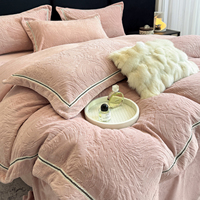 Parure de lit de luxe en flanelle texturée avec passepoil, couvre-lit épais en velours de lait doux pour la peau, vente en gros
