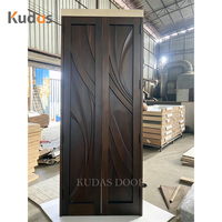 Puerta Doble Interior de Madera Maciza Tallada en 3D con Diseño de Nogal, Puerta Doble Abatible de Madera con Relieve, Tamaño Personalizado