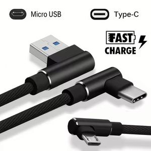Wholesale 1M 2M 3M <b>USB</b> <b>to</b> Type C 2.4A Fast Charging Data <b>Cable</b> Nylon Braided 90 Degree Elbow Micro <b>USB</b> Phone <b>Cable</b> - Product Image 3