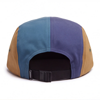 Casquette de camping vintage colorblock à 5 panneaux avec patch graphique abstrait, visière plate, boucle réglable, streetwear décontracté unisexe