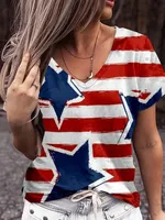 Kaus kustom bendera Amerika Serikat kaus wanita dicetak kualitas tinggi kemeja lengan pendek wanita terlaris