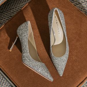 Chaussures sexy à talons hauts argentés, à paillettes scintillantes et cristaux, talons aiguilles souples, style pieds nus, idéales pour mariage, taille unique - Product Image 1