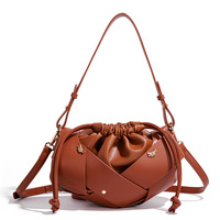 Nouveau Sac à Bandoulière Croisé pour Femme 2026, Tissé à la Main, Tendance, avec Cordon de Serrage, en PU, pour le Quotidien, Doublure en Polycoton