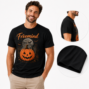 T-shirt unisexe Jack-O'-Lantern Pumpkin Halloween à manches courtes et imprimé graphique classique, doux, pour fête en famille - Product Image 1
