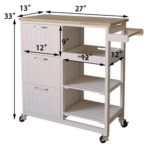 Chariot de cuisine avec support à 3 niveaux, chariots de service de cuisine, chariot de bar roulant, dessus en bois massif naturel avec tiroir de rangement à 3 niveaux - Product Image 6