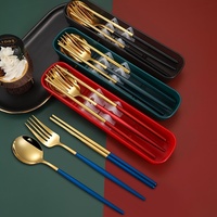 Ensemble de couverts en acier inoxydable avec logo personnalisé, style coréen, plaqué or, baguettes, cuillère, fourchette, avec poignées colorées