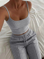 Ensemble deux pièces côtelé pour femme : débardeur et pantalon large avec cordon de serrage – Idéal pour la détente, les vacances, l'été – Vente en gros, personnalisation OEM