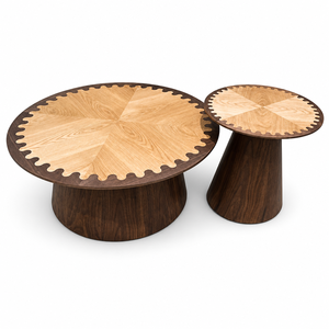 Ensemble de tables basses rondes modernes en bois massif 90cm 60cm, marqueterie artisanale, meubles de salon écologiques - Product Image 5