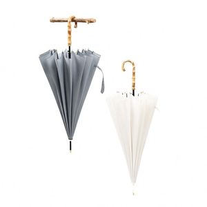 Parapluie publicitaire semi-automatique créatif, simple et artistique, style Mori, avec poignée en bambou, tissu résistant aux intempéries, impression de logo - Product Image 1