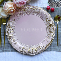 Assiettes de Présentation Rondes Rose Élégantes Baroque en Relief pour Mariage – Décoration de Table de Luxe en Plastique