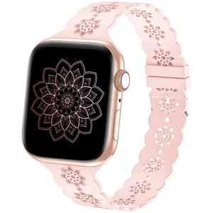Hollowed-out Mandala Floral designer Rubber sport Silicone Watch Band Strap for apple iWatch Series 7 watch bracelet