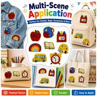 En gros, Patchs brodés thermocollants et à coudre en chenille, motifs pomme scolaire, crayon, arc-en-ciel, livre, bus, pour sacs à dos