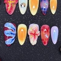 Faux ongles décorés, brillants UV, sculptés, luxueux, forme cercueil, épais, réutilisables, en acrylique, faits à la main, à presser, pour manucure artistique