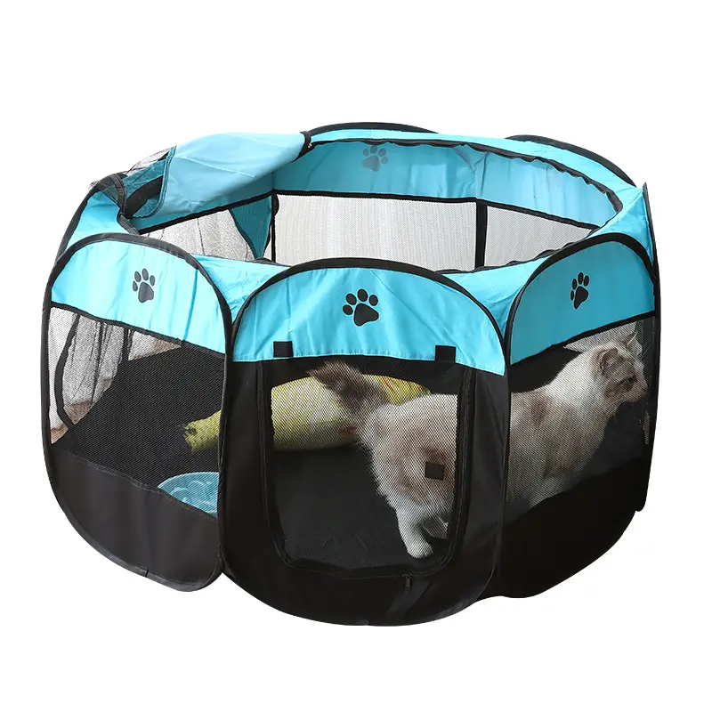 خيمة الحيوانات الأليفة المحمولة القابلة للطي منزل الكلب قفص ثماني لخيمة القطط قفص لعب الجرو بيت الكلب الكبير السور سهل الاستخدام في الهواء الطلق منزل الكلاب الكبيرة