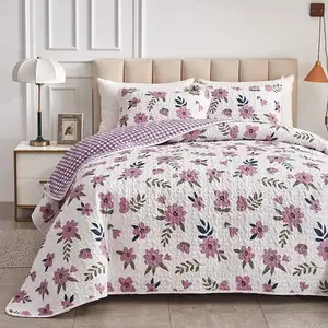 Blumen Quilt Set Lila Blumen Tages decke Bettdecke Rosa Rote Blumen und Reversible Design Pastoral Style-Reversible Quilt