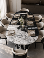 Table ovale en marbre naturel blanc-noir 100*250, colonnes romaines, personnalisable par le fabricant, moderne, pour salle à manger/appartement/bureau