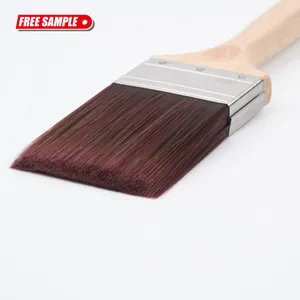 Polyester Paint Brush Tapered Filament Synthetic Paint Brush Stainless Ferrule Natural Long Wood Handle Brush For Painting