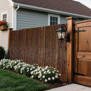 Rouleau de clôture de jardin en bambou carbonisé écologique, résistant à la rouille, pare-vue <span class=keywords><strong>extérieur</strong></span> résistant aux intempéries, lamelles de bambou brun foncé <span class=keywords><strong>pour</strong></span> - Product Image 1