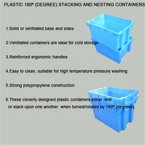 QS 623*426*315mm Plastic Stackable Nestable Turnover Fish <strong>Bins</strong> Bale Arm Handle Stackable <strong>Bread</strong> Pizza Dough Food Tray Mesh Basket - Product Image 6