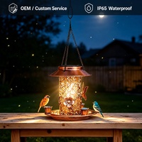 Mangeoire à oiseaux suspendue à énergie solaire, abreuvoir en métal, lumière de jardin décorative, décoration artistique pour patio extérieur, pelouse, cour, art lumineux