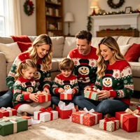 Suéteres Familiares Navideños a Juego 2026, Diseño de Árbol de Navidad, 100% Acrílico, Conjunto de Regalo para Padres e Hijos, Tops Rojos Festivos