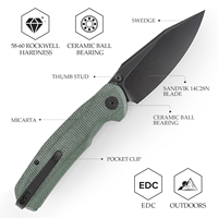 Couteau pliant TRIVISA Pocket Hornet-04G pour hommes, lame 14C28N, manche en Micarta avec clip, outil de survie, camping, chasse