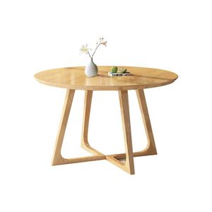 Mesa de Comedor Redonda de Madera Maciza de Estilo Nórdico, Patas en Forma de V, Estructura Estable, para Uso en el Hogar y la Oficina - Product Image 2