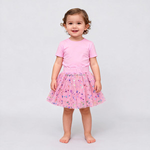 Conjunto de Dos Piezas de Ropa para Bebé YiYing Personalizada, Falda Corta de Tul <span class=keywords><strong>con</strong></span> Lentejuelas Brillantes de Verano y Camiseta de Algodón Puro - Product Image 4