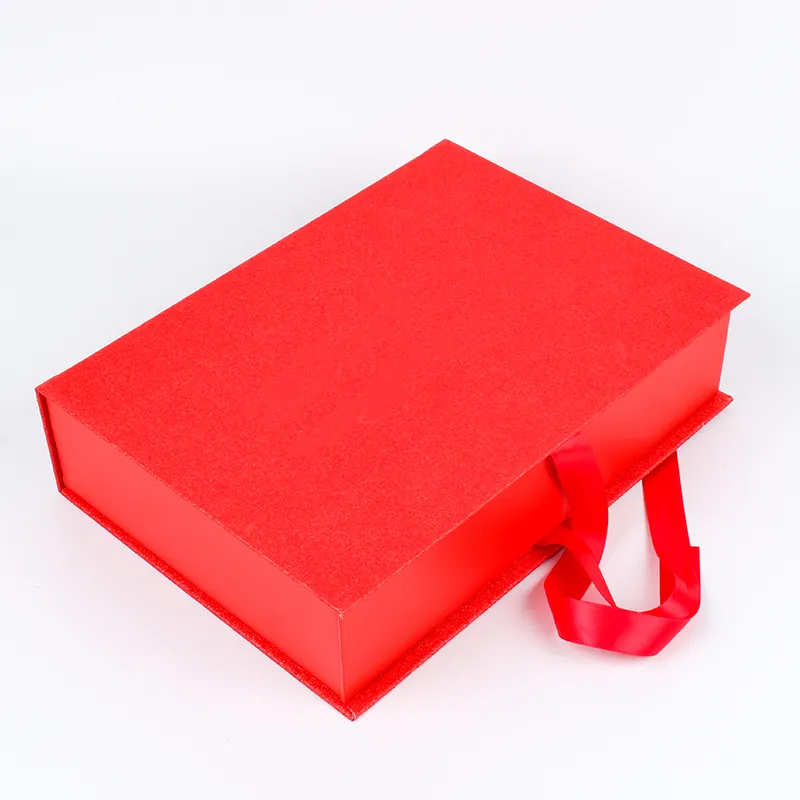 Qsstech 주문 공장 가격 화장품 옷 호화스러운 실크 삽입 회색 널 빨간 책 모양 리본 마감 보석 가발 상자