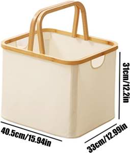 Panier à <span class=keywords><strong>linge</strong></span> pliable en toile OEM, panier de rangement pour jouets d'enfants, panier à <span class=keywords><strong>linge</strong></span> en bambou avec poignée pour buanderie, vente en gros - Product Image 4