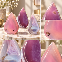 Ornement en Agate Rose Teintée en Forme de Goutte d'Eau, Sculpture de Pierre Précieuse Polie pour Décoration de Table et d'Intérieur