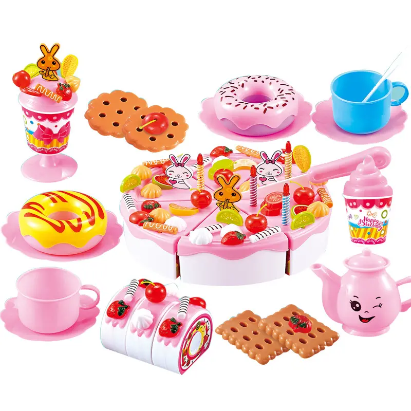 2023 New design children pretend play food cutting pink kids wooden birthday cake toy with number candles