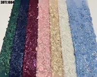 Tissu brodé de luxe haut de gamme de Dubaï, dentelle française faite à la main avec perles et paillettes, parfait pour les robes de mariage et de soirée