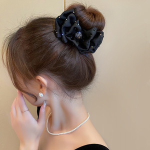 Black <b>bow</b> bun hair <b>clip</b>, new style, women's hairpin, high ponytail hair accessory. - Product Image 3