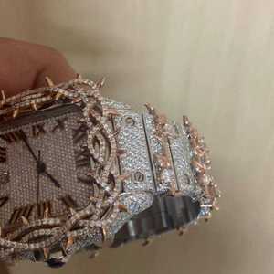 Montre mécanique automatique à cadran carré en moissanite VVS entièrement sertie de diamants, style hip-hop glacé, cadran en cristal de saphir étincelant - Product Image 5