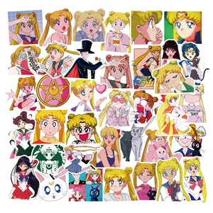 50 buah stiker anak perempuan mode karakter anime buku lucu tidak pudar dapat digunakan kembali vinil potong panas
