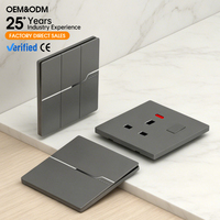 Interrupteur mural minimaliste gris mat KSQ, ignifuge, prise universelle 86 mm, en stock chez le fabricant