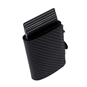 Slim Minimalist Carbon Fiber PU Leather Smart Credit Smart <b>Wallet</b> Portefeuille En Fibre De Carbone Mini RFID Pop up Card <b>Holder</b> - Product Image 3