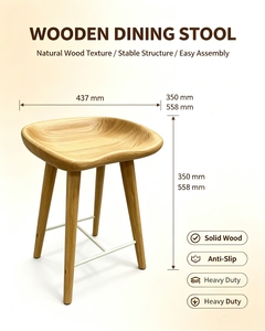 Tabouret de salle à manger et ottoman modernes en bois massif avec dossier en tissu et base en métal pour la salle à manger à domicile - Product Image 1